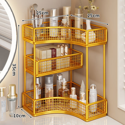 Gekrümmte Ecke Dreitier Metall Mesh Schminktisch und countertop Organizer