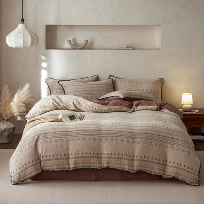 Baumwoll-Musselin Bettbezug-Set mit Jacquard-Struktur und Norweger-Dessin