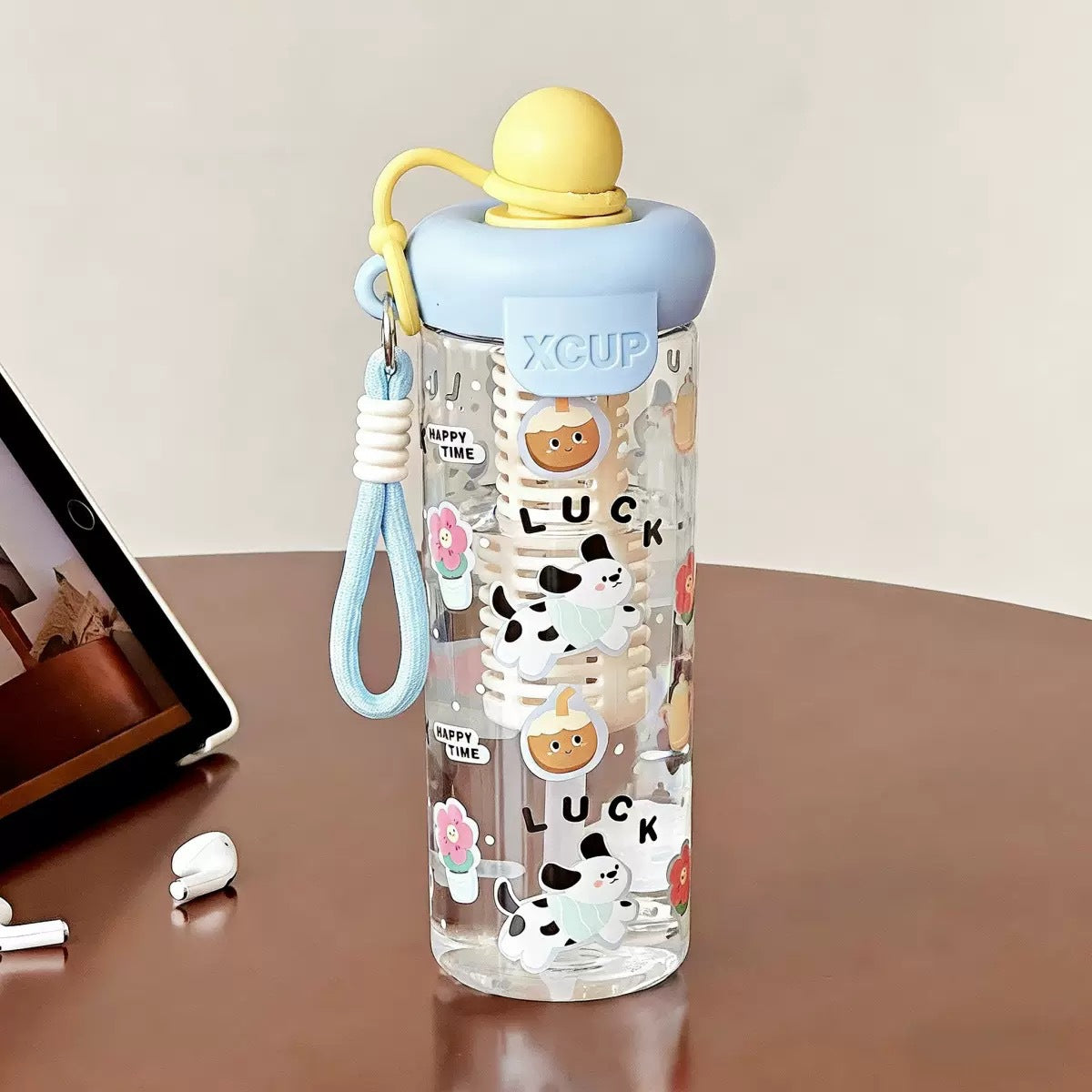 Damen Wasserflasche mit fröhlichen Motiv- und Frucht-Infusionseinsatz Brehn