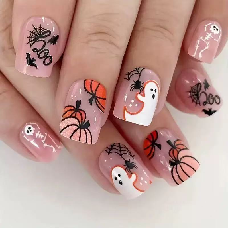 Halloween Kunstnagelset mit gruseligen 3D-Motiven und Spinnenverzierungen Brehn