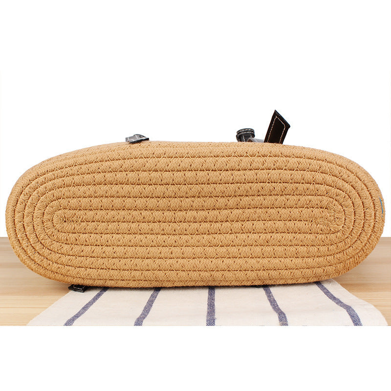Elegante Strandtasche Aus Geflochtenem Naturmaterial mit Stilvollen Lederakzenten Brehn