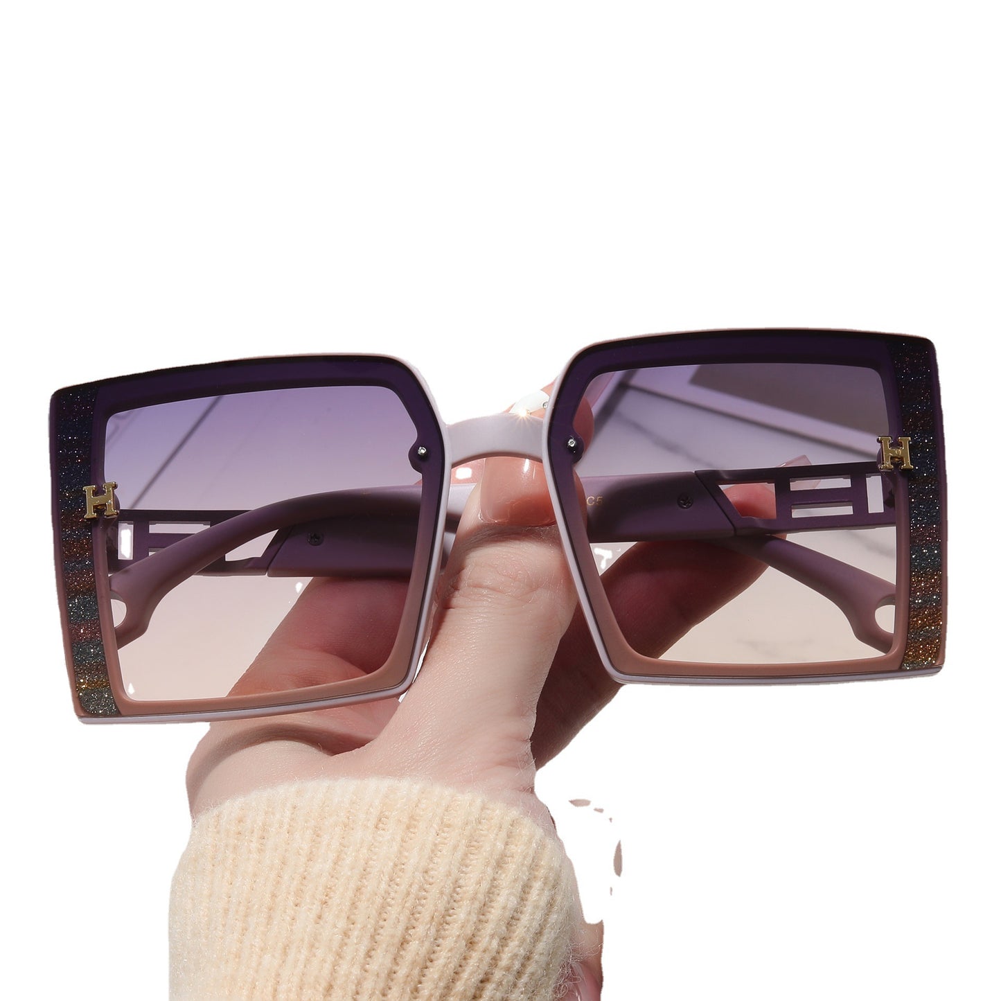 Damen modische Sonnenbrille mit extravagantem, rechteckigem Rahmen Brehn