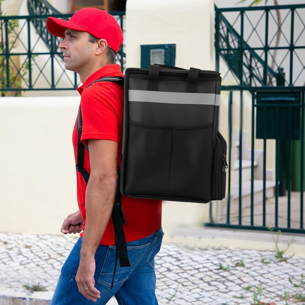 Damen Isolierte Pizza-Liefertasche mit Getränkehaltern und Reflektoren Brehn