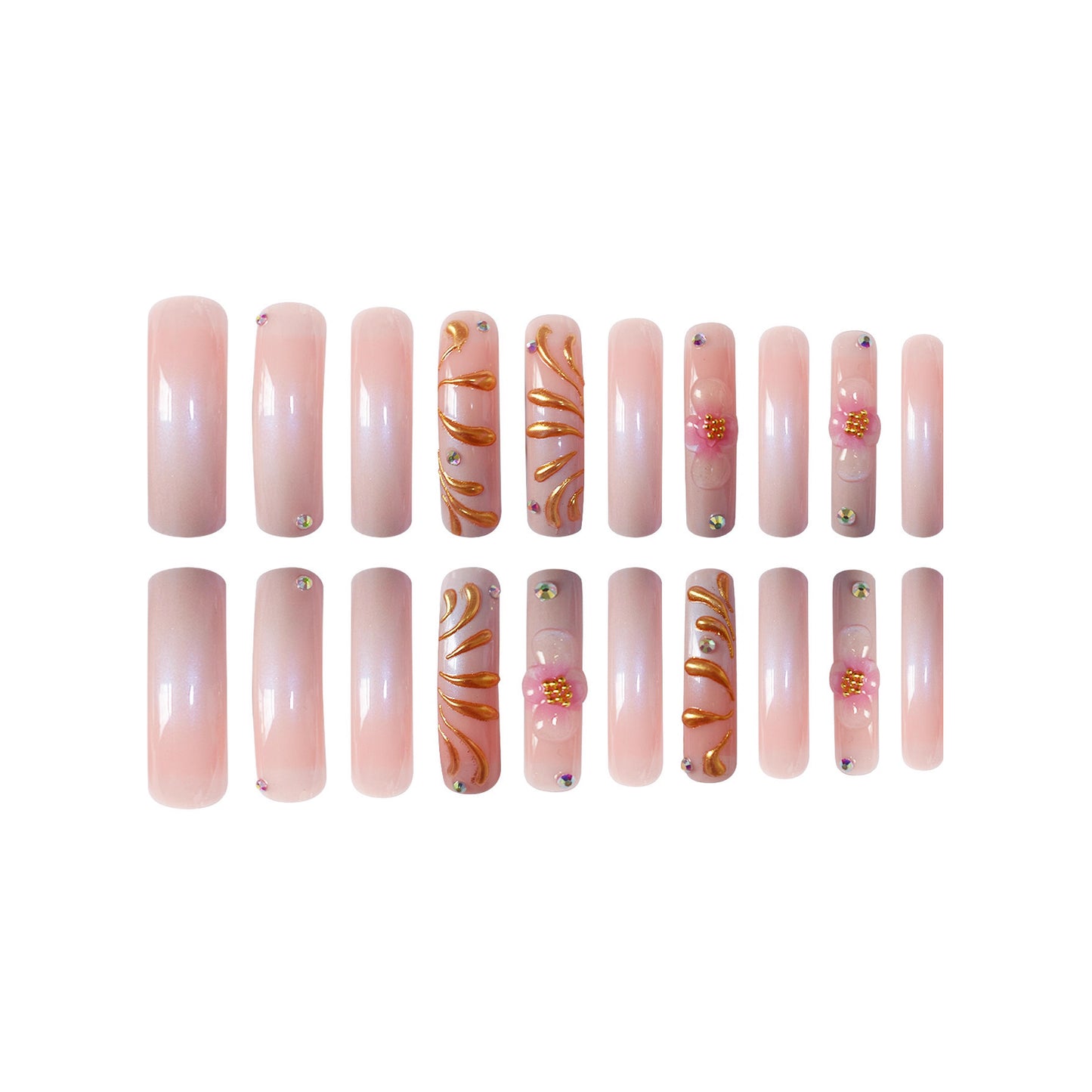 Luxuriöse goldakzentuierte Press-On Nagelkunst Brehn