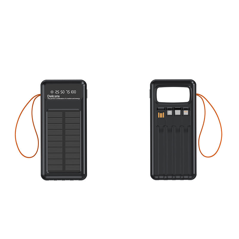 Solar Powerbank mit Integrierten Ladekabeln und Digitaler Anzeige Brehn