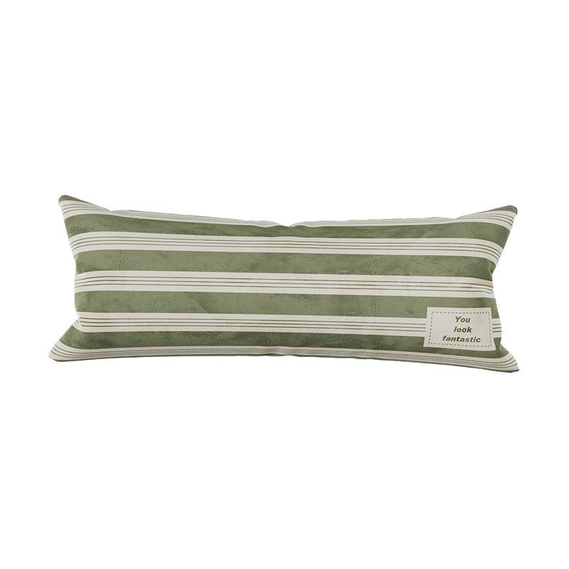 Plush Striped Lumbar Support Throw Pillow with Motivational Patch