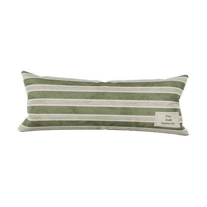 Plush Striped Lumbar Support Throw Pillow with Motivational Patch