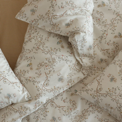Baumwollsatin-Bettwäschegarnitur mit feinem Aquarell-Blumenmuster und weichem Griff