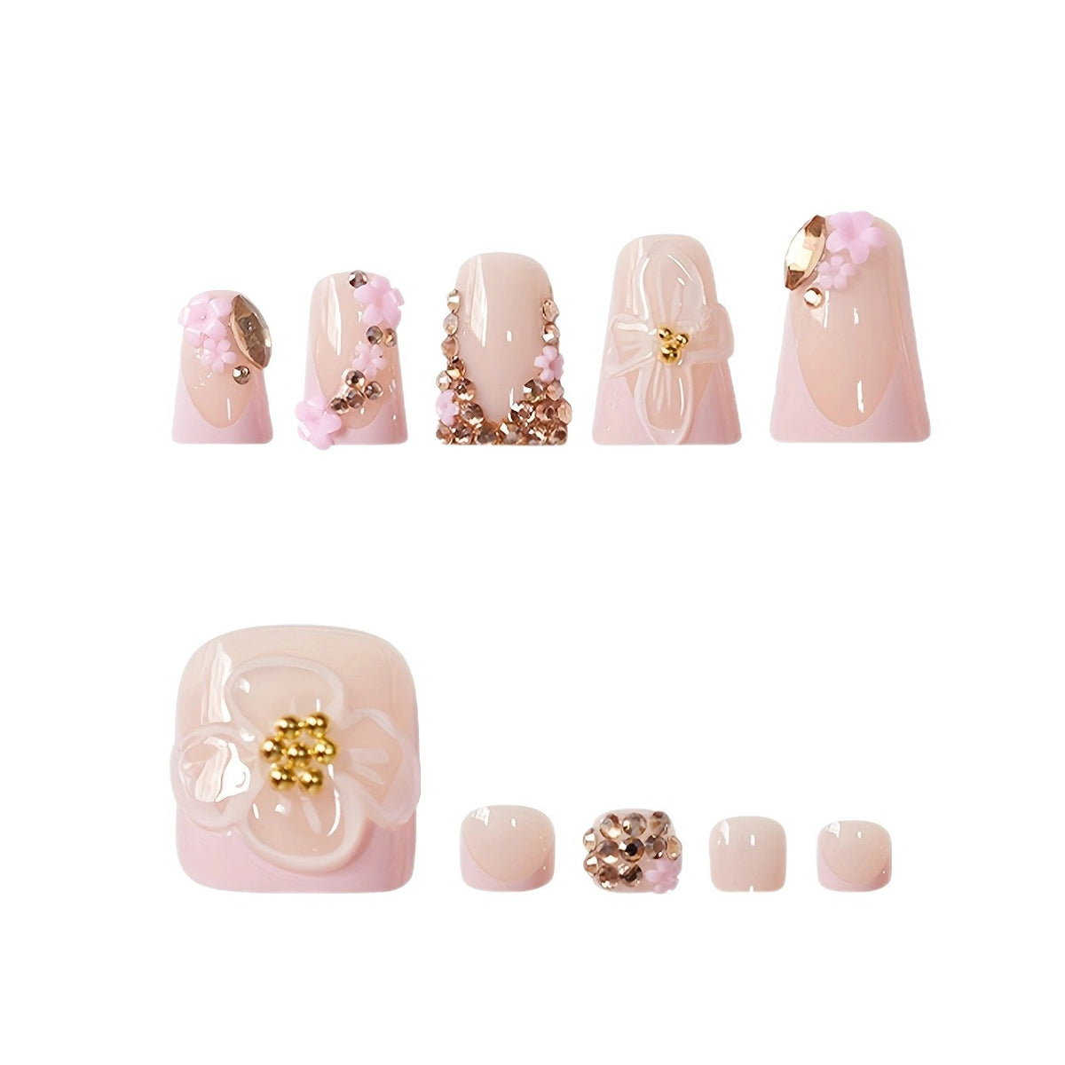 Blumenverzierte Press-On-Nagelverzierungen Brehn