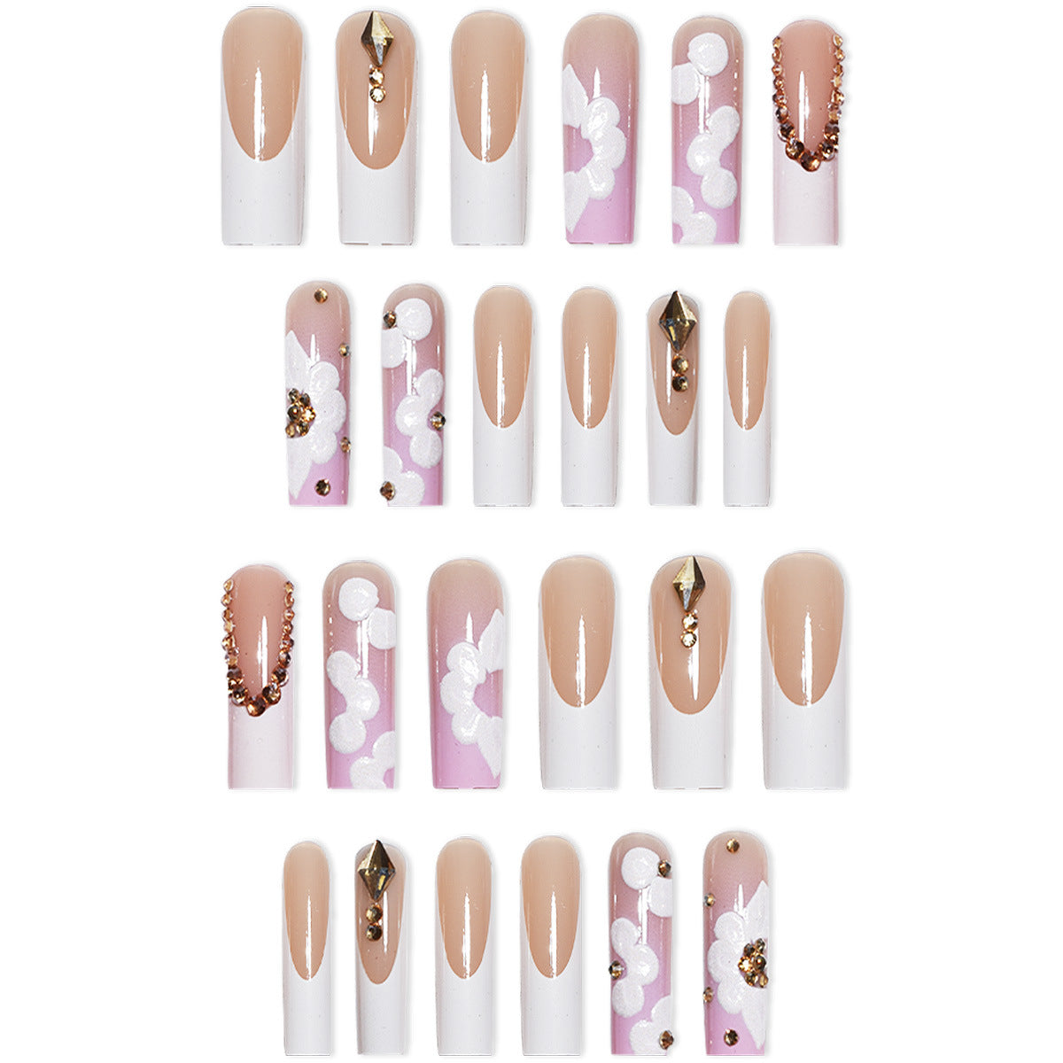Elegante 3D Blumen Press-On Nagelkunst Brehn