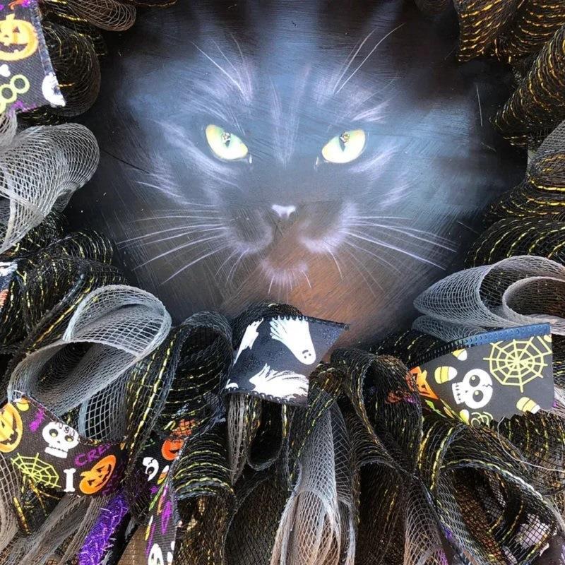 LED Illuminierte Halloween Katzenkranz