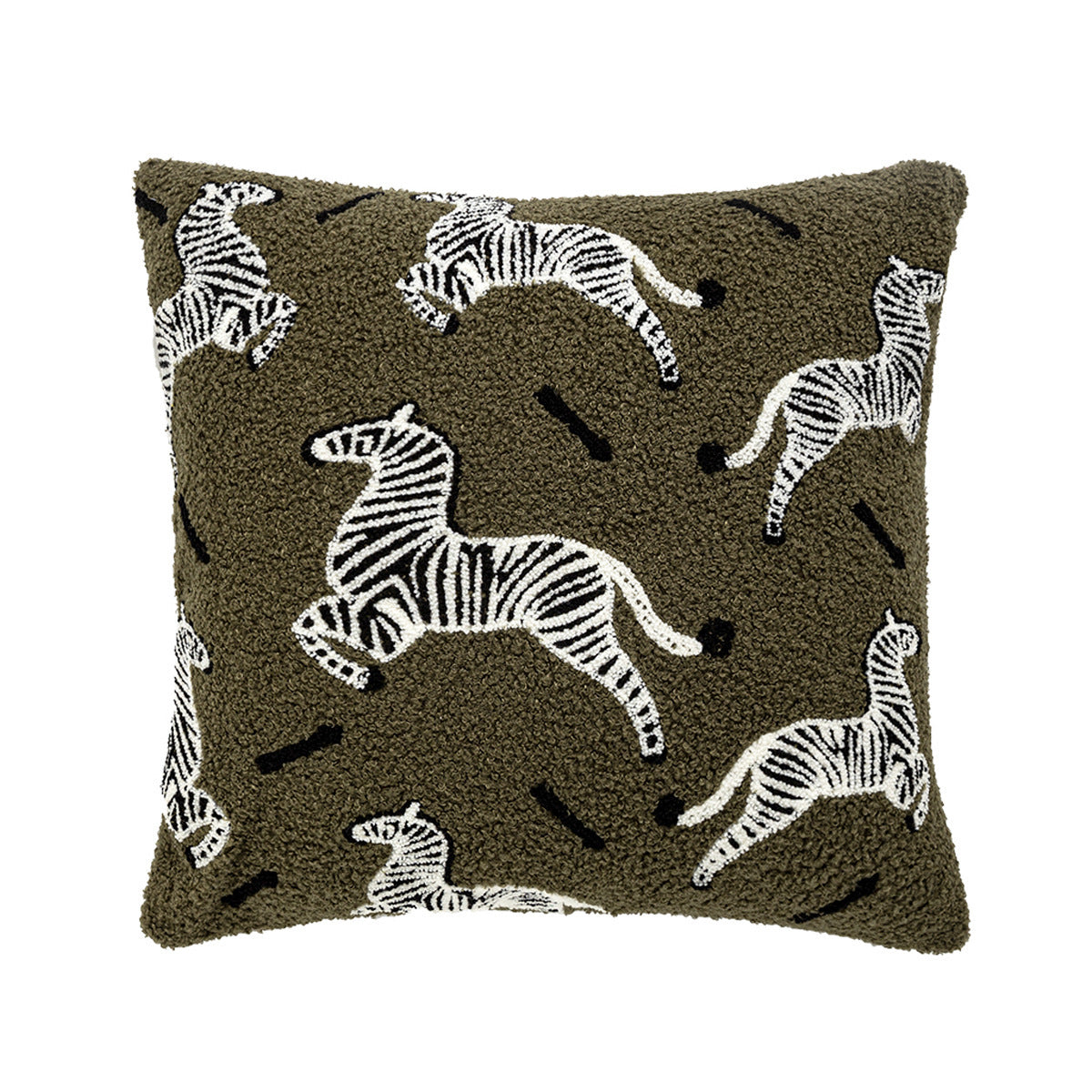 Quadratischer Zierkissenbezug im Teddy‑Bouclé mit erhabener Zebra‑Tuftapplikation Brehn