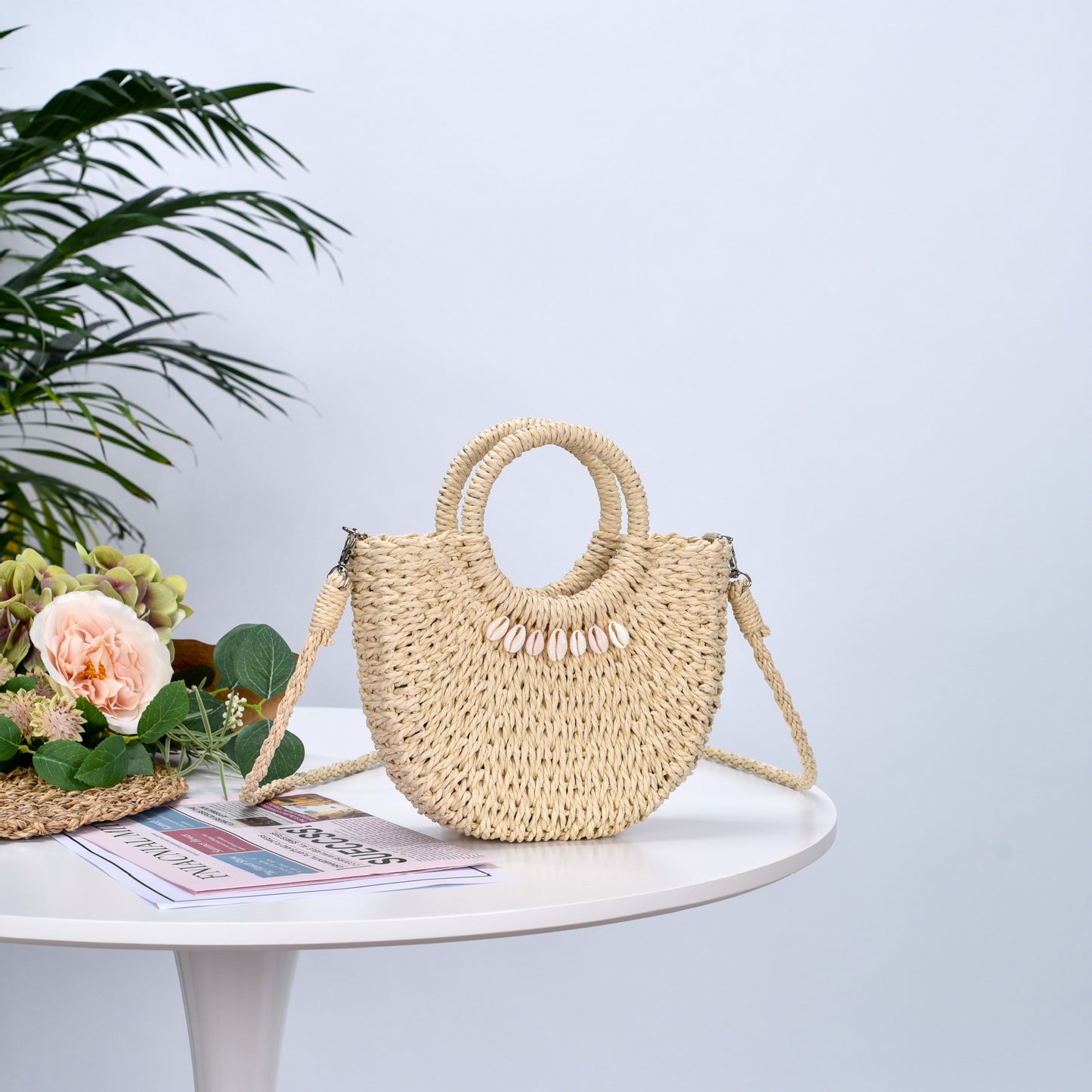 Handtasche Aus Naturfaser mit Muschelverzierung Brehn