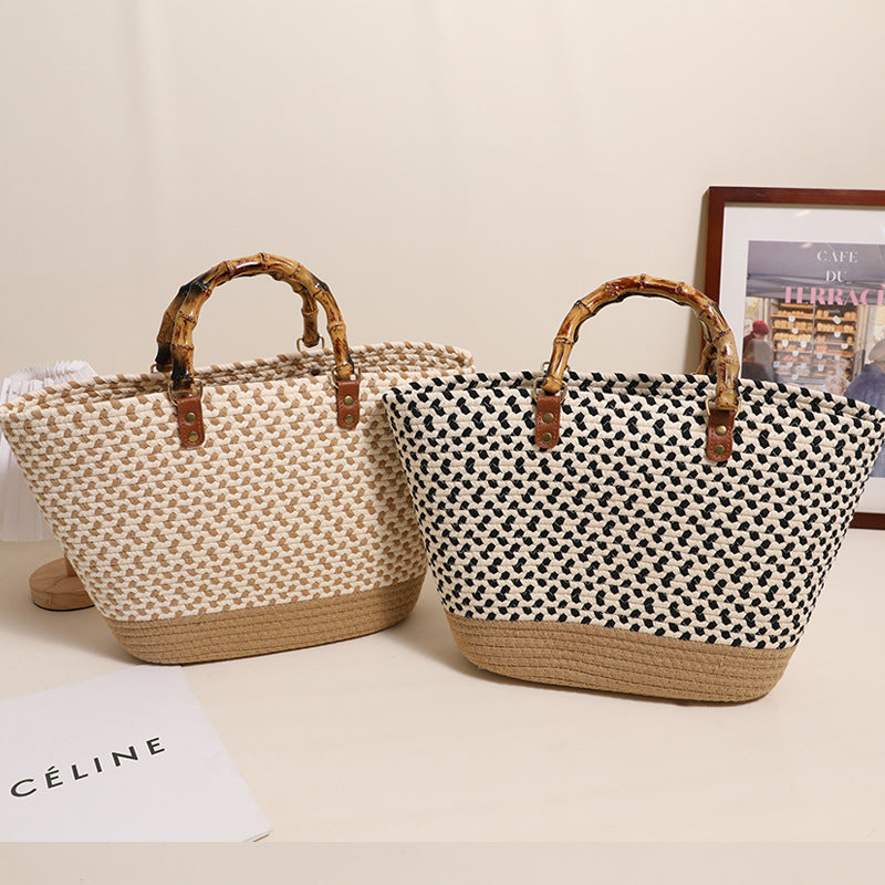 Eleganter Bast Shopper mit Bambusgriffen Brehn