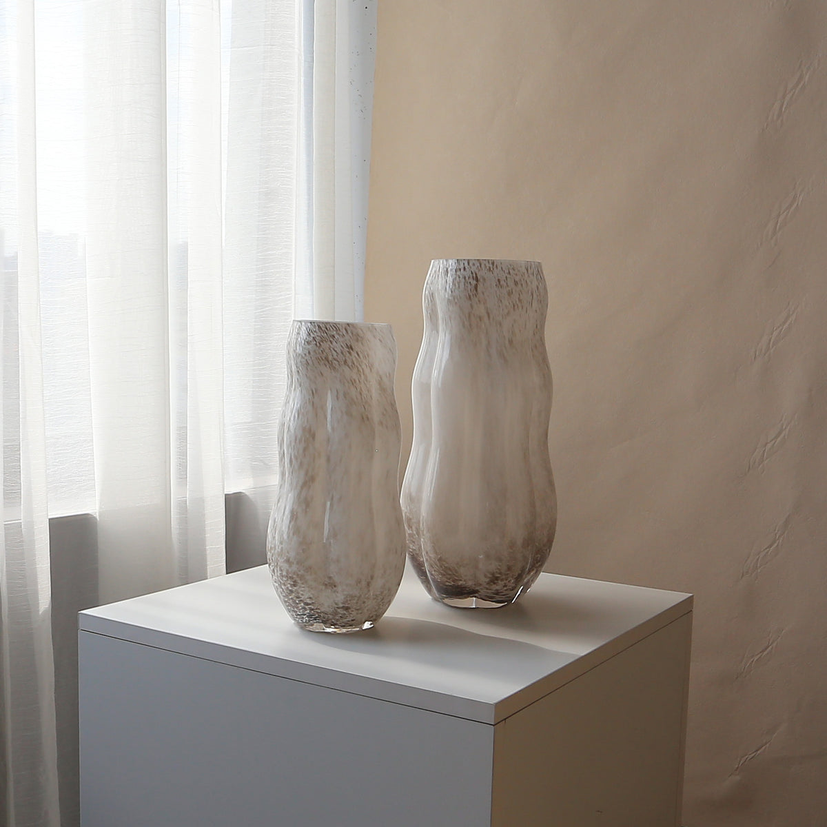 Mouthblown Textured Decorative Glass Vase with Organic Curved Silhouette Brehn