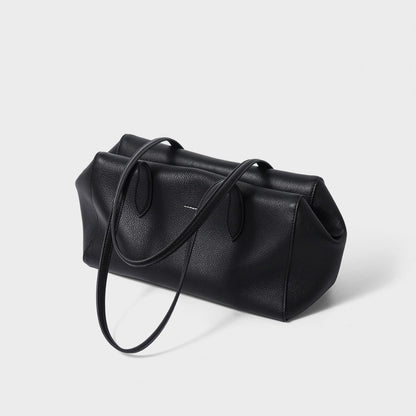 Strukturierte genarbte Leder Schultertasche mit verlängerten Doppelgriffen
