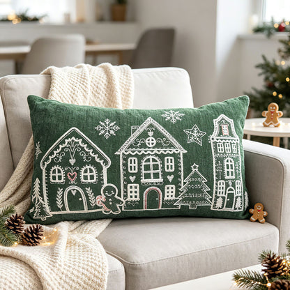 Weihnachtliches Lebkuchenhaus bestickter Samt Kissenbezug für die Lendenstütze