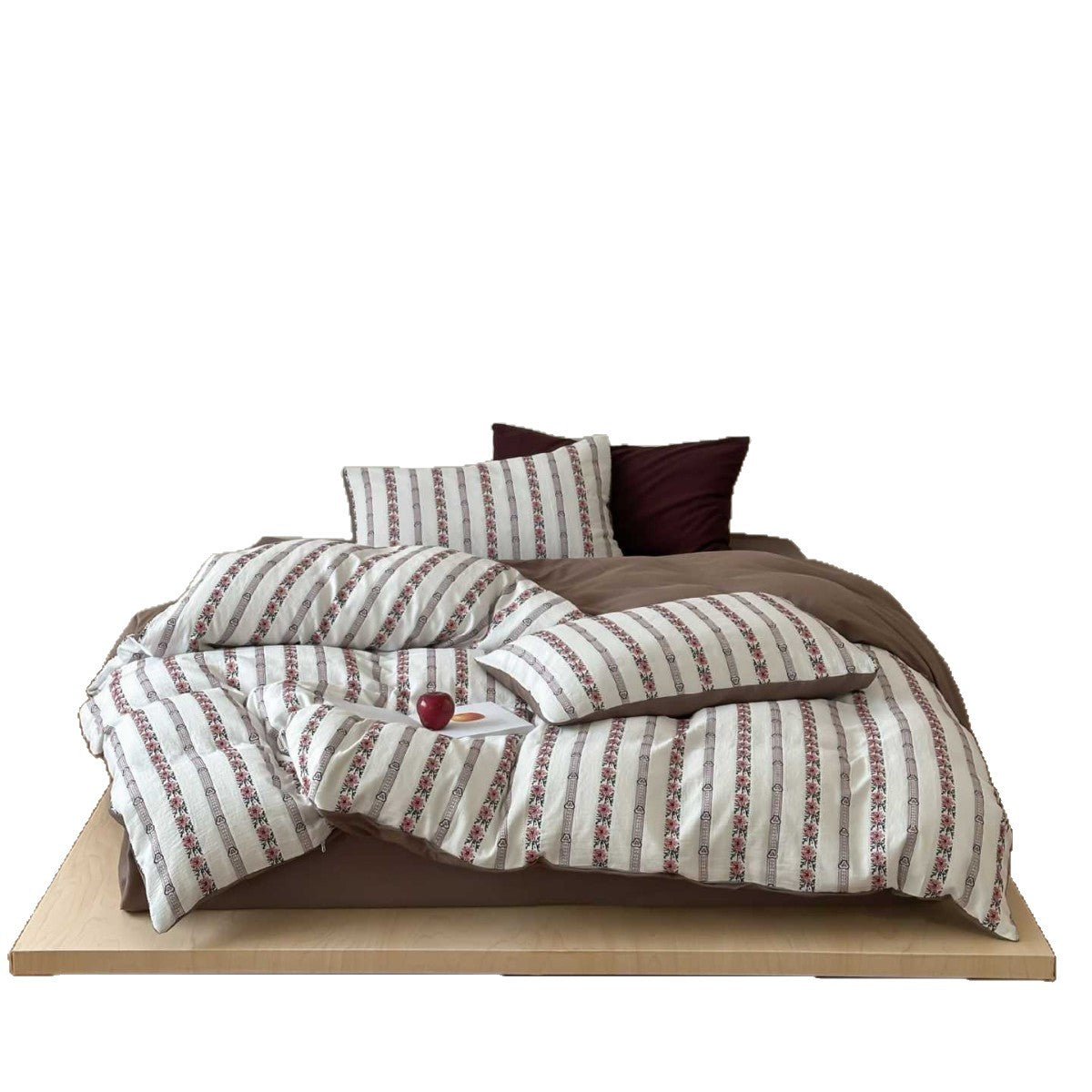Gestreiftes Floral Baumwolle Percale Bettdeckenbezug Bettwäsche Set