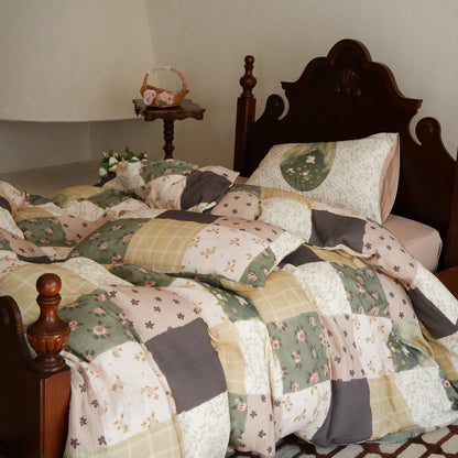 Umkehrbare Patchwork-Baumwolle Quilt Bettbezug Set
