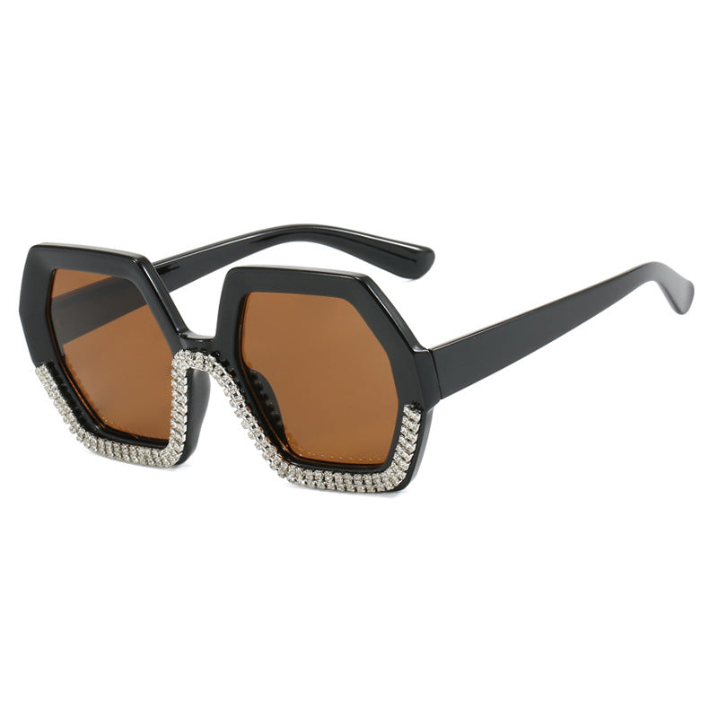 Damen extravagante Sonnenbrille mit hexagonalem Rahmen und strassbesetzten Akzenten Brehn