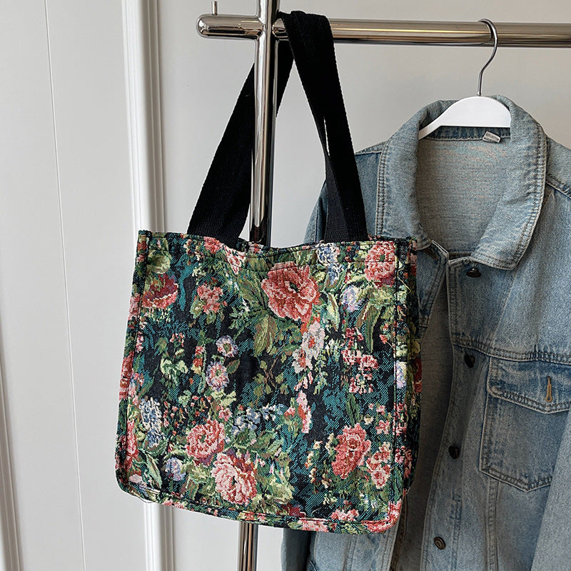 Florale gestickte Wandteppich Tragetasche
