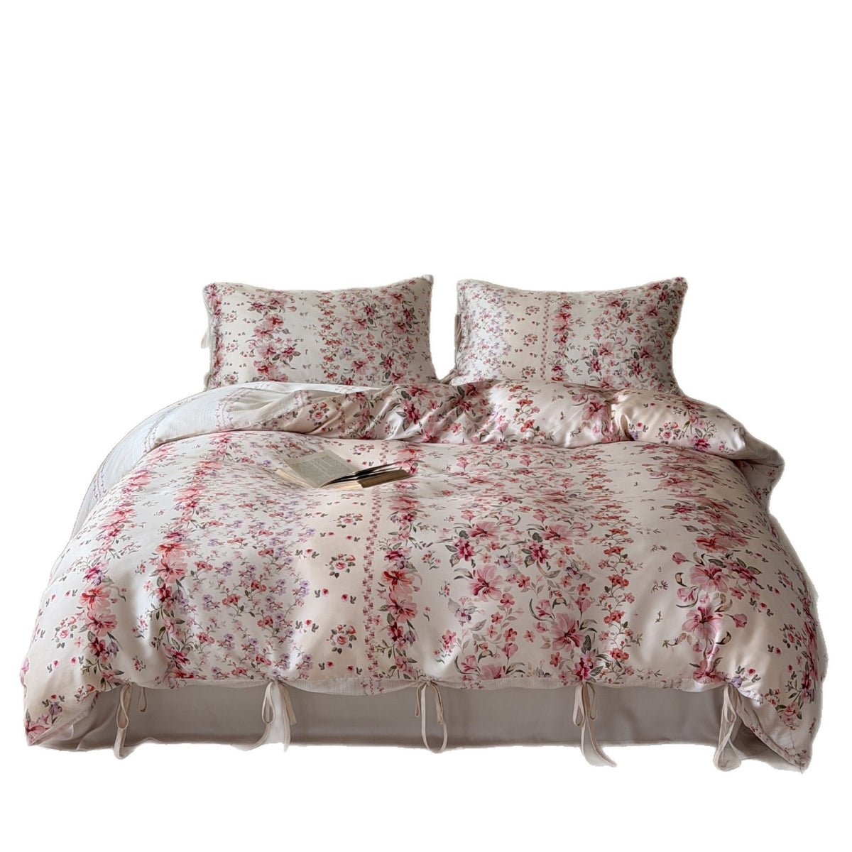 Florales Satin-Bettbezug-Set mit Eckenbindeschluss und Kissenbezügen