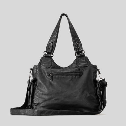 Multi-Pocket Kunstleder Schultertasche
