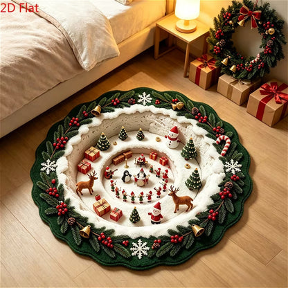 Festlicher 3D Weihnachtsdorf Teppich