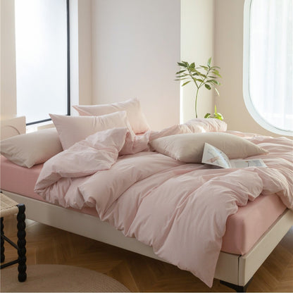Umkehrbare Baumwoll-Satin Gingham Bettbezug Bettwäsche Set mit tiefem Laken und Umschlag-Kissenbezügen