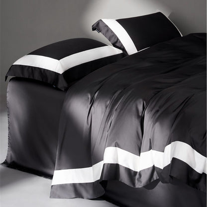 Luxuriöses Satin Bettbezug Set mit kontrastiertem Rand und Kissenbezügen