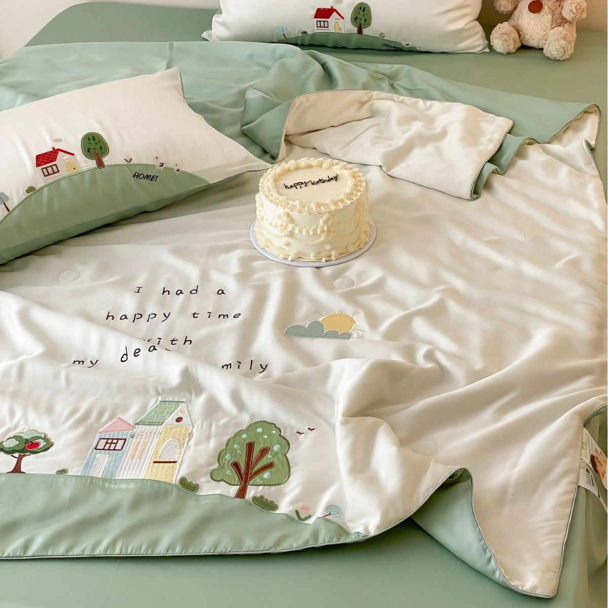 Kinderbettwäsche-Set mit niedlichem Eisbär-Motiv aus satinähnlichem Material