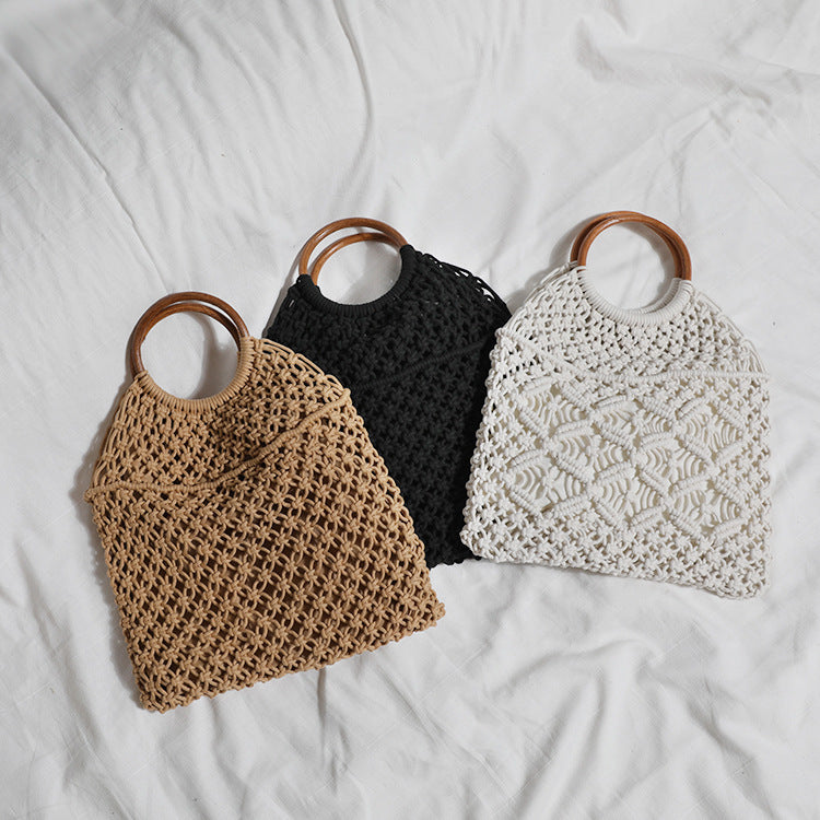 Makramee Tasche mit Holzgriff Brehn