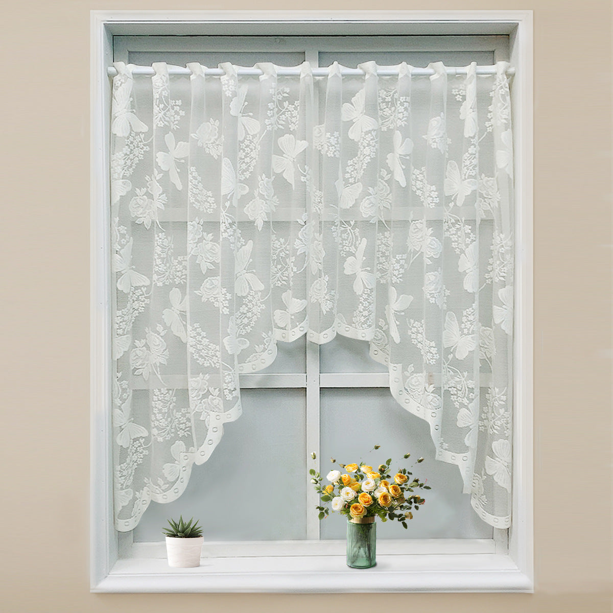 Blumenstickerei Durchsichtige Fenstervorhänge