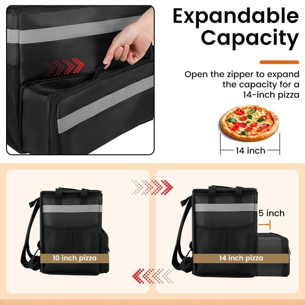Damen Isolierte Pizza-Liefertasche mit Getränkehaltern und Reflektoren Brehn
