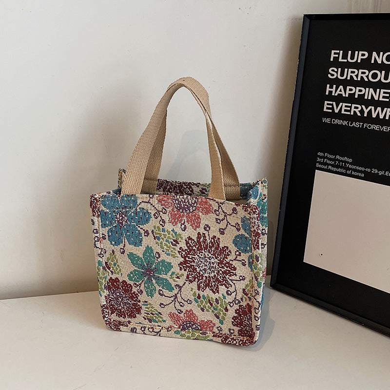 Florale gestickte Wandteppich Tragetasche
