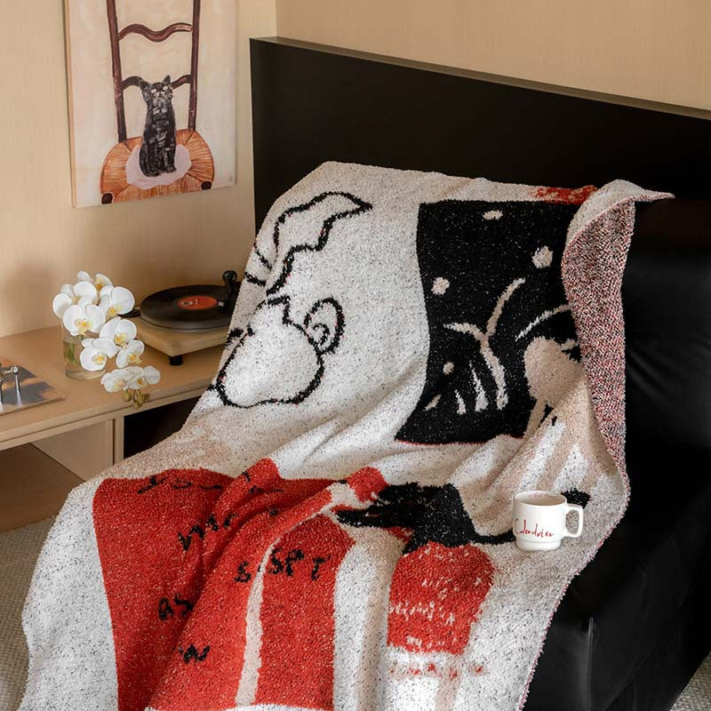 Extraweiche Chenille-Wohndecke mit Katzenillustration und Sternenrelief Brehn