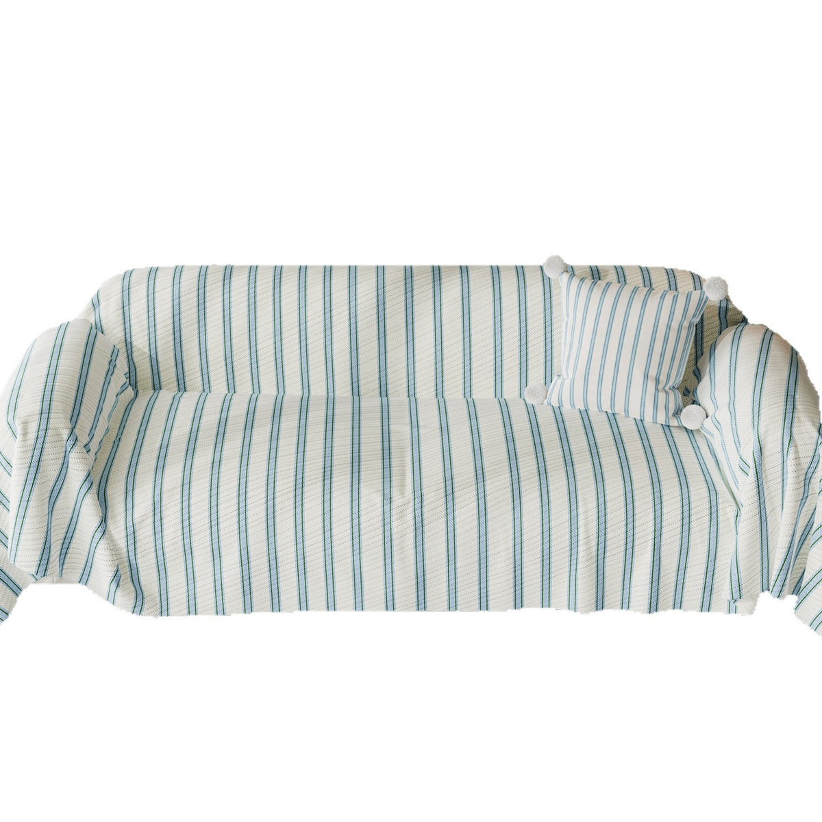 Striped Quilted Sofa Slipcover with Pom-Pom Accent Pillowcase