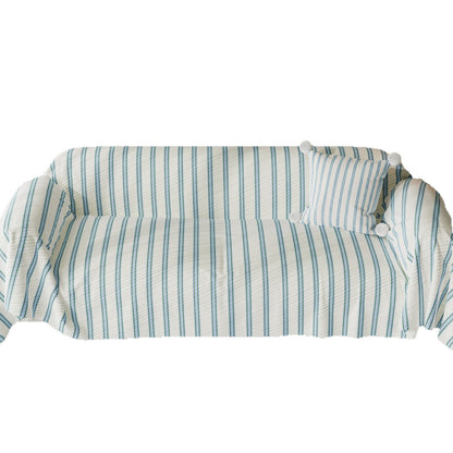 Striped Quilted Sofa Slipcover with Pom-Pom Accent Pillowcase