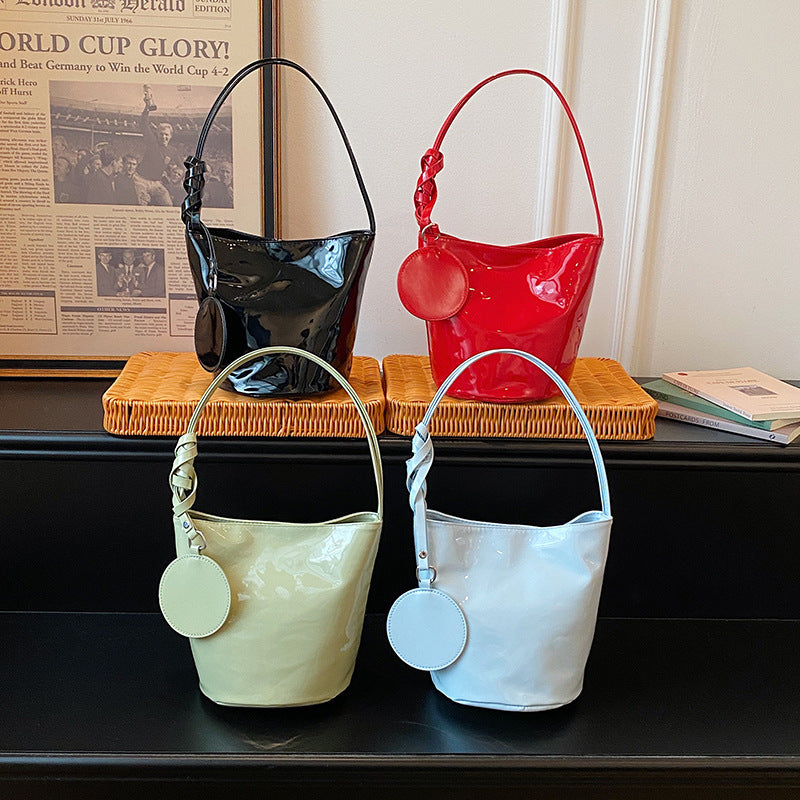 WoChic Patente Leder Eimer Tasche Brehn
