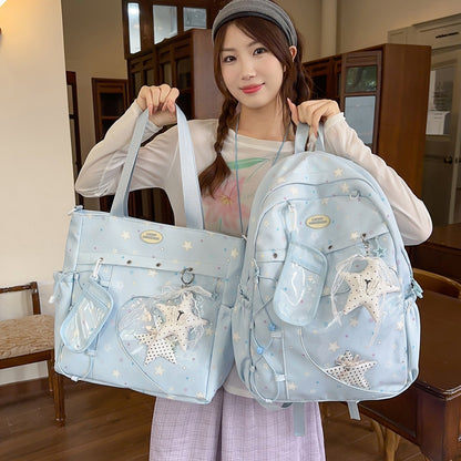 Stylische Multi-Taschen Stern-Applikation Rucksack Brehn