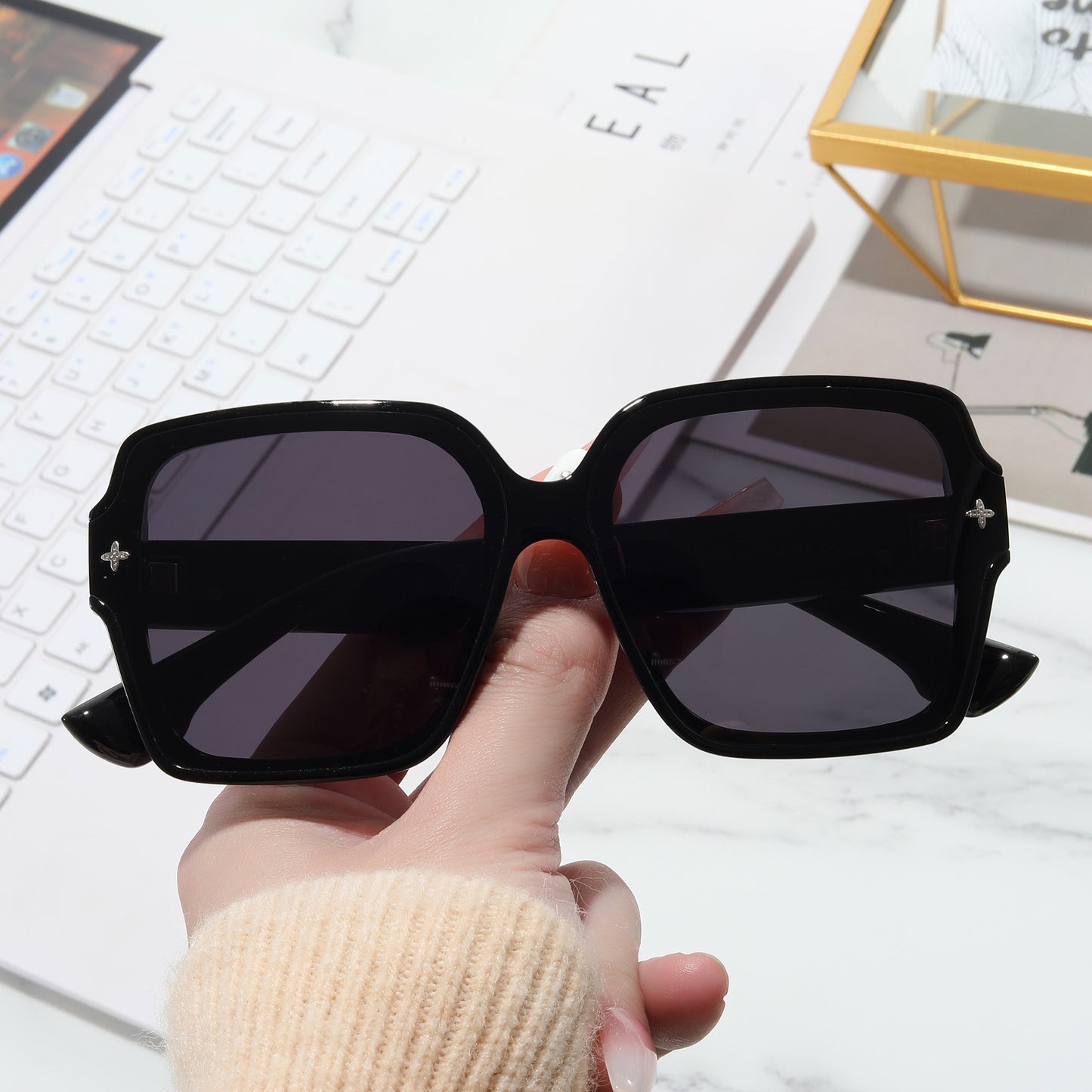 Damen quadratische Oversized-Sonnenbrille mit modernem Design Brehn