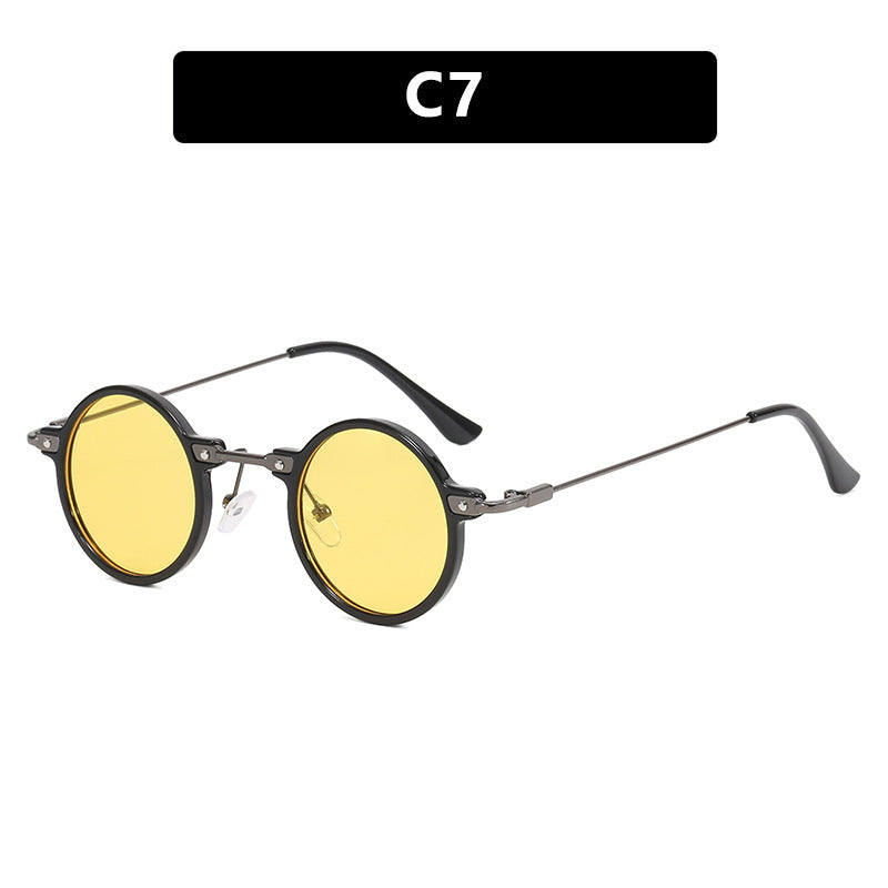Damen runde Sonnenbrille mit modischem Metallrahmen und großen blauen Gläsern Brehn