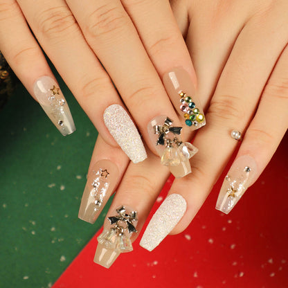 Kunstvolle Nagelverlängerungen mit Glitzer und Strassverzierungen Brehn