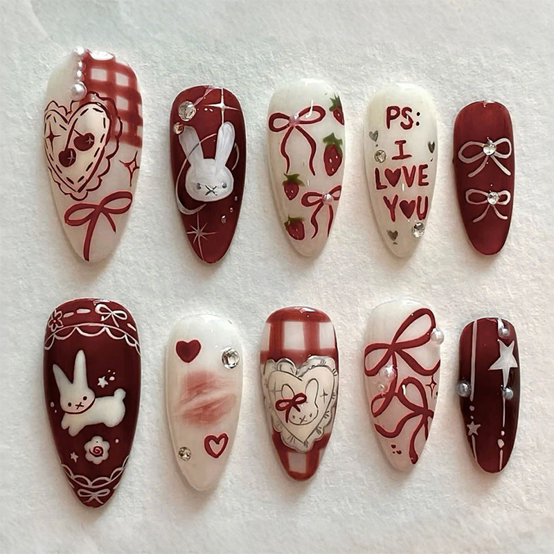 Romantisches Thema Press-On Nagelkunstset Brehn