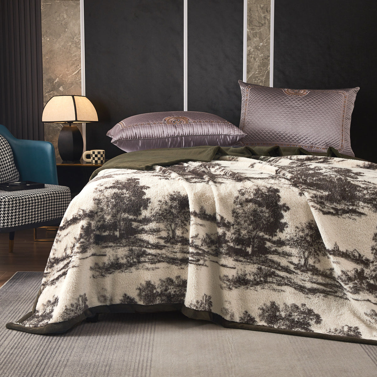 Plüsch-Mikrofaser-Fleece-Wurfdecke mit Silhouette-Blumenmuster