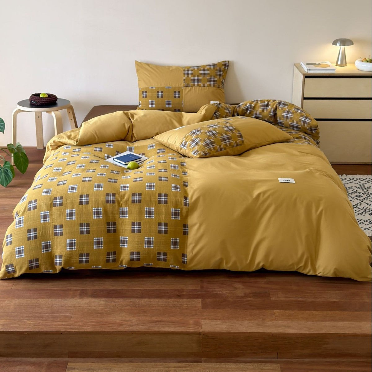 Wendbare Karierter Patchwork Bettbezugset mit weichem gebürstetem Mikrofaser