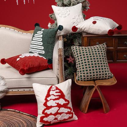 Urlaubs-Tufted-Chenille-Quadrat-Wurfkissen mit erhöhtem Baum-Motiv und verstecktem Reißverschluss