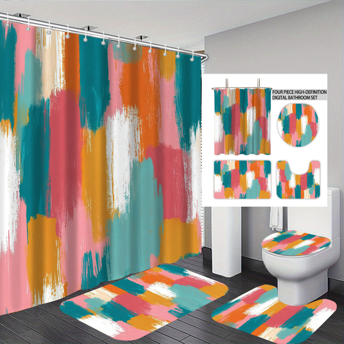 Bold Brushstroke Muster Vier-teilige Badezimmer Set Brehn