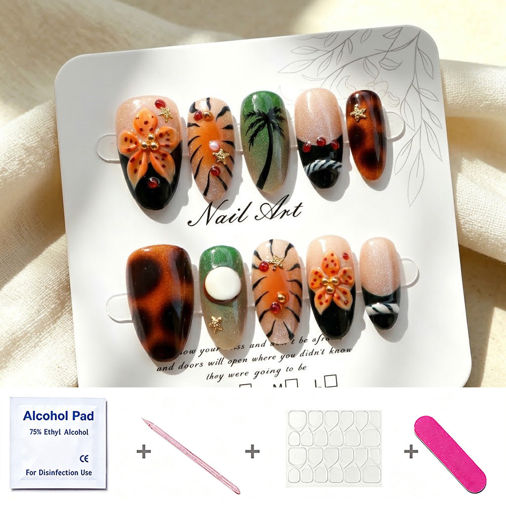 Tropisch inspiriertes handwerkliches Press-On Nagelset