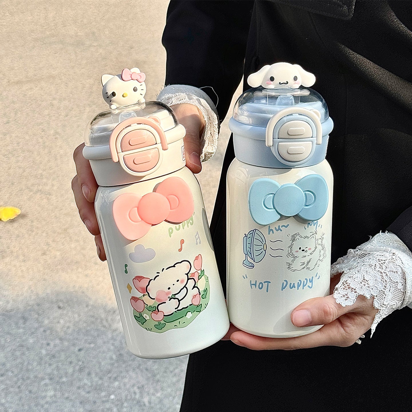 Damen kreative Trinkflasche mit interaktivem Deckel und süßem Motiv Brehn